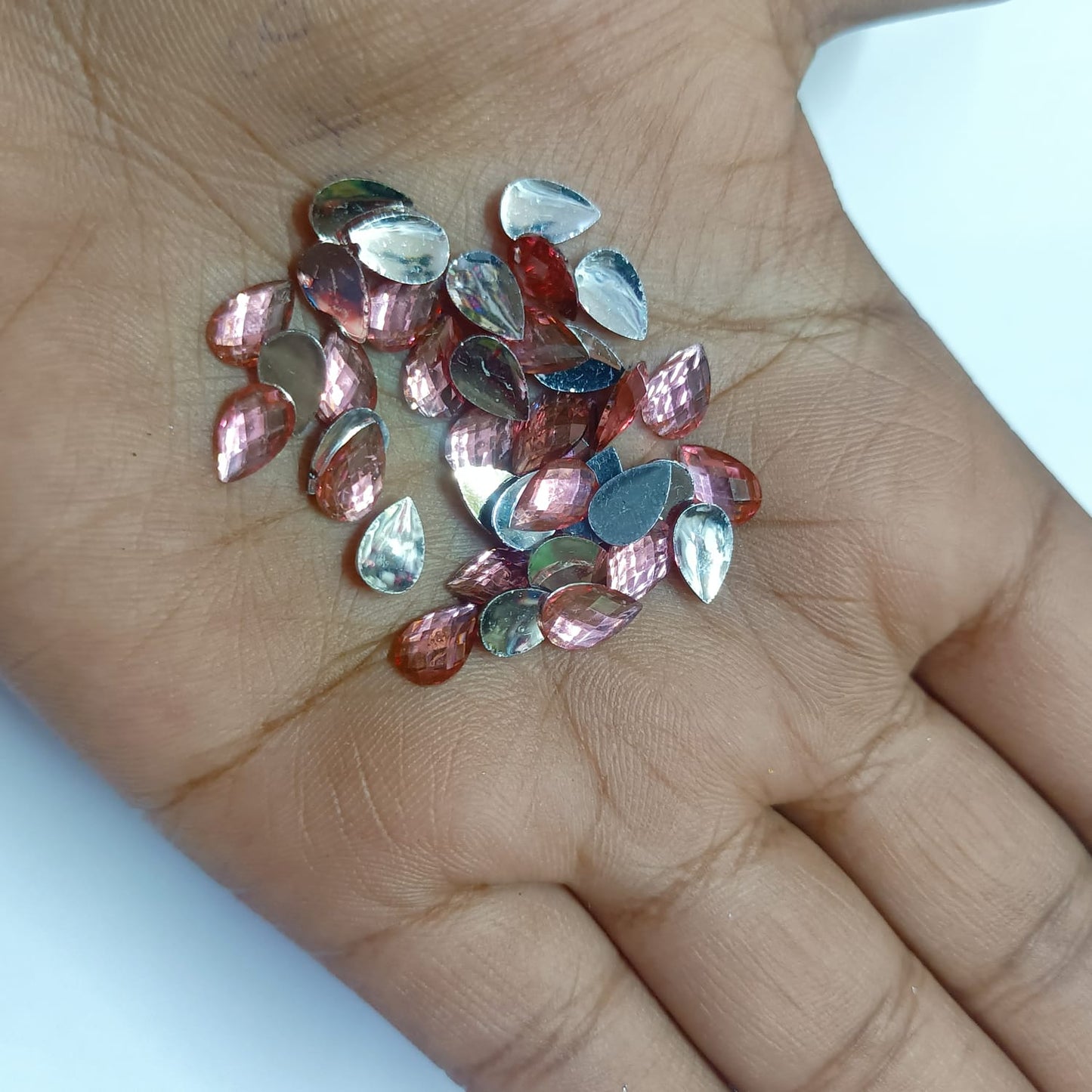 ## Kundan Stones for Aari Work/Embroidery and Jewellery Making - Teardrop Shape (5x8mm) - 50g - Assorted Colors (Red, Green, Pink, Gold, Maroon, Purple, Multi-Color, etc.) - 12 Colors