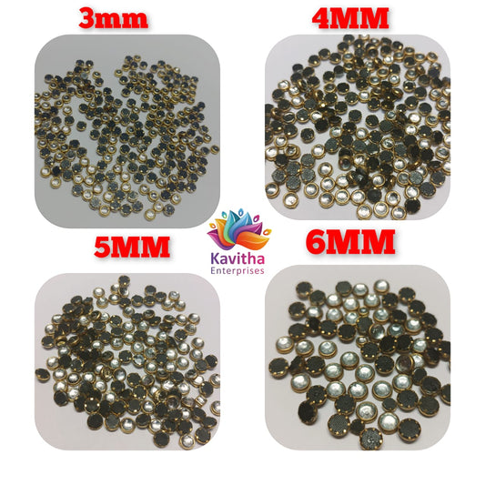 "White Round Fitting Kundan Stones for Silk Thread Jewelry & Aari Work - Sizes 3mm, 4mm, 5mm, 6mm - Pack of 20g, 50g, 100g"