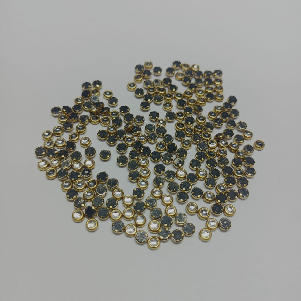 Moon Shape Light Blue Fitting Stones for Aari Work, Silk Thread Bangles & Jewellery Making | Crescent Kundan Stones Gold Finish | Pack of 20g & 50g – Kavitha Enterprises main image 1