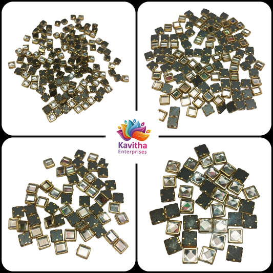 White Square Shape Fitting Kundan Stones for Silk Thread Jewelry ,Aari Work , Embrodery , Craft , - size = 2x2, 4x4, 6x6, 8x8 Sizes, Pack of 20g, 50g, 100g"