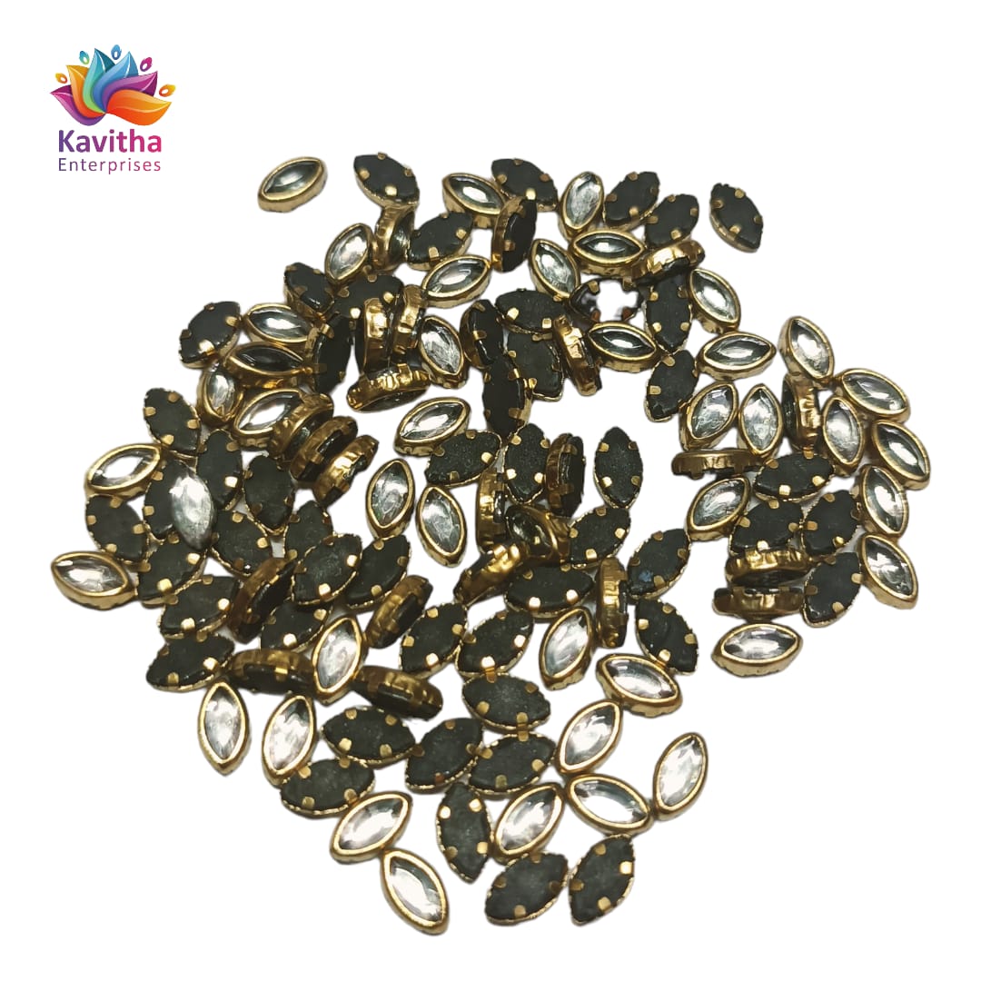 **White Eye-Shaped Kundan Stones for Silk Thread Jewelry, Aari Work, Embroidery, and Craft** - Available in Sizes 3*6, 4*6, 8*10 - Packs of 20g, 50g, 100g