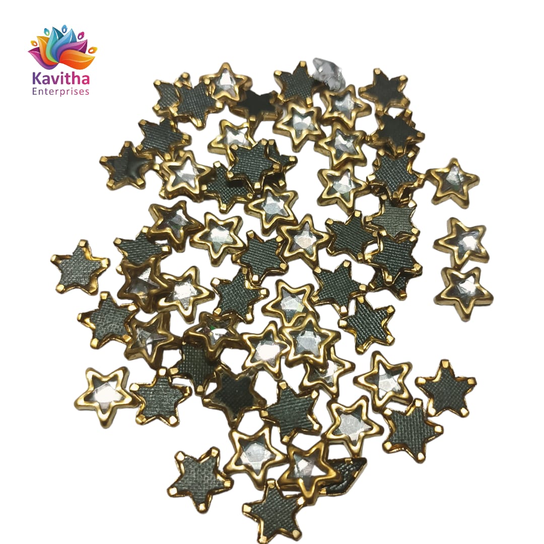 White Star-Shaped Kundan Stones for Silk Thread Jewelry, Aari Work, Embroidery, and Craft - Available in 20g, 50g, and 100g Packs