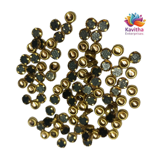 Gold Round Shape Fitting Kundan Stones for Silk Thread Jewelry, Aari Work, Embroidery, Craft - Sizes 3MM, 4MM, 5MM, 6MM