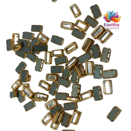 Gold and White Rectangular Shape Fitting Clips with Kundan Stones for Silk Thread Jewelry, Aari Work, Embroidery, Craft - Available in 20g, 50g, 100g Packs