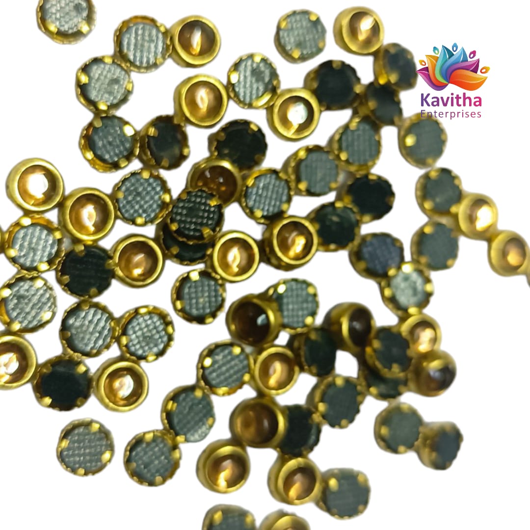 Gold Round Shape Fitting Kundan Stones for Silk Thread Jewelry, Aari Work, Embroidery, Craft - Sizes 3MM, 4MM, 5MM, 6MM