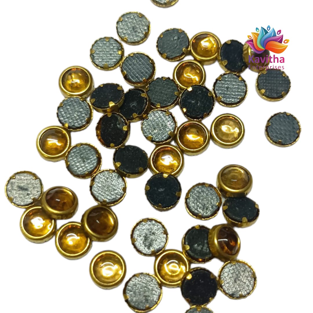 Gold Round Shape Fitting Kundan Stones for Silk Thread Jewelry, Aari Work, Embroidery, Craft - Sizes 3MM, 4MM, 5MM, 6MM