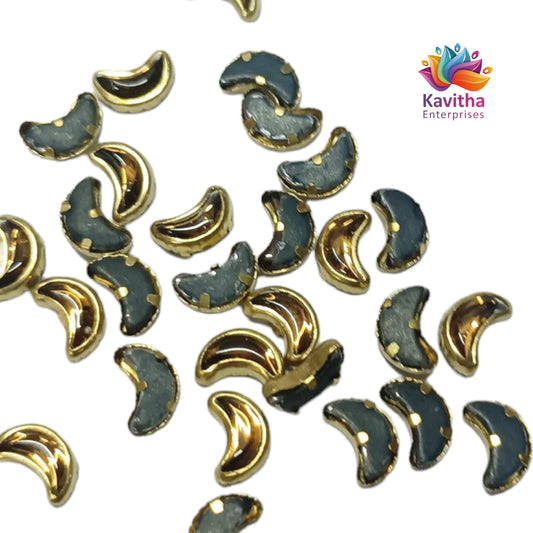 Gold Moon Shape Clips with Kundan Stones for Silk Thread Jewelry, Aari Work, and Embroidery – Available in 20g, 50g, 100g Packs