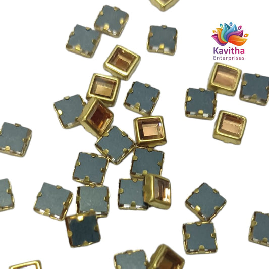 Gold Square Shape Fitting Kundan Stones for Silk Thread Jewelry, Aari Work, Embroidery, Craft - Sizes 4x4, 6x6, 8x8