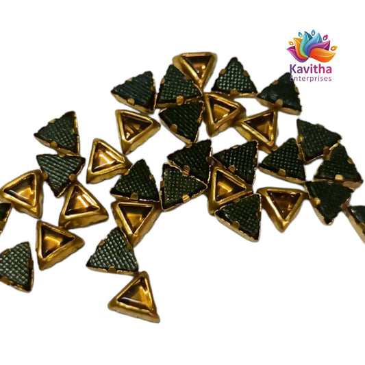 Gold Triangle Shape Fitting Clips with Kundan Stones for Silk Thread Jewelry, Aari Work, Embroidery, and Crafts - Available in 20g, 50g, and 100g Packs