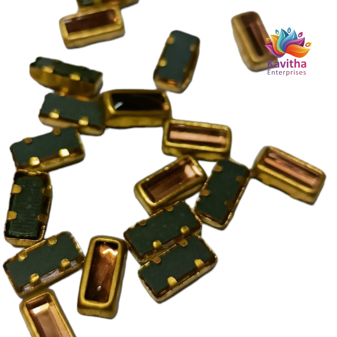 Gold and White Rectangular Shape Fitting Clips with Kundan Stones for Silk Thread Jewelry, Aari Work, Embroidery, Craft - Available in 20g, 50g, 100g Packs