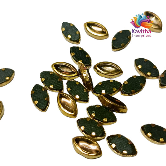 Gold Eye Shape Fitting Clips with Kundan Stones for Silk Thread Jewelry, Aari Work, Embroidery, Craft - Available in Sizes 3x6, 4x6 (20g, 50g, 100g)