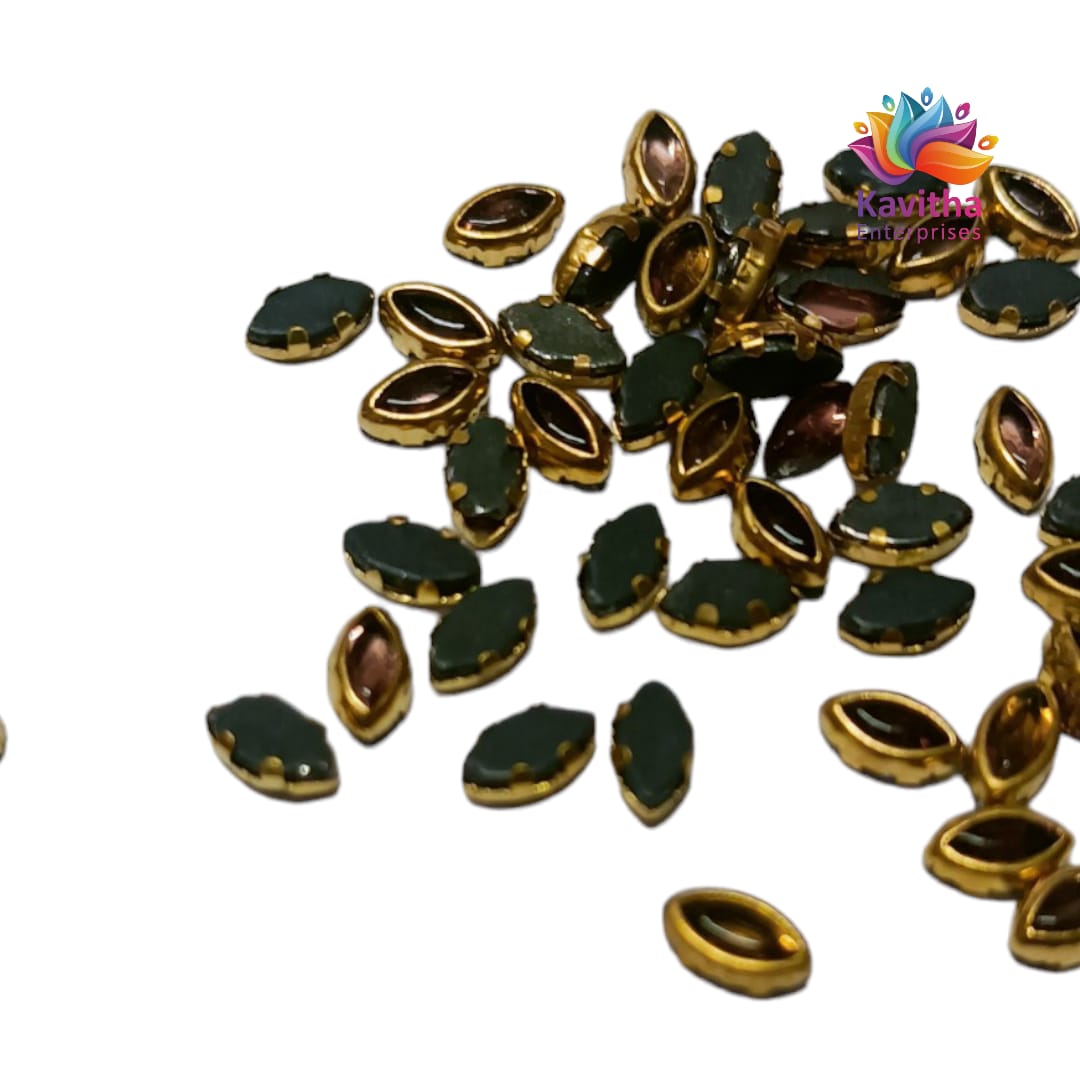 Gold Eye Shape Fitting Clips with Kundan Stones for Silk Thread Jewelry, Aari Work, Embroidery, Craft - Available in Sizes 3x6, 4x6 (20g, 50g, 100g)