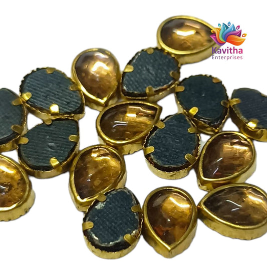 Gold Tilak/Drop Kundan Stones for Silk Thread Jewelry and Aari Embroidery - Various Sizes (4*6, 5*8) - Available in Packs of 20g, 50g, and 100g