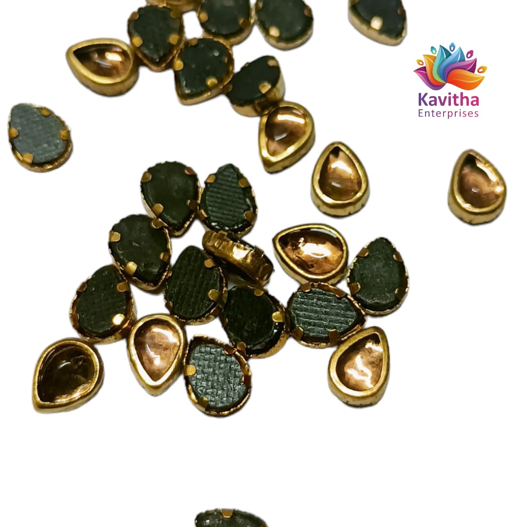 Gold Tilak/Drop Kundan Stones for Silk Thread Jewelry and Aari Embroidery - Various Sizes (4*6, 5*8) - Available in Packs of 20g, 50g, and 100g