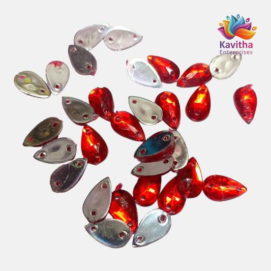 Kundan Thilak Shape Stones with Hole – 12x7mm, Multiple Colors, 10g/50g Packs