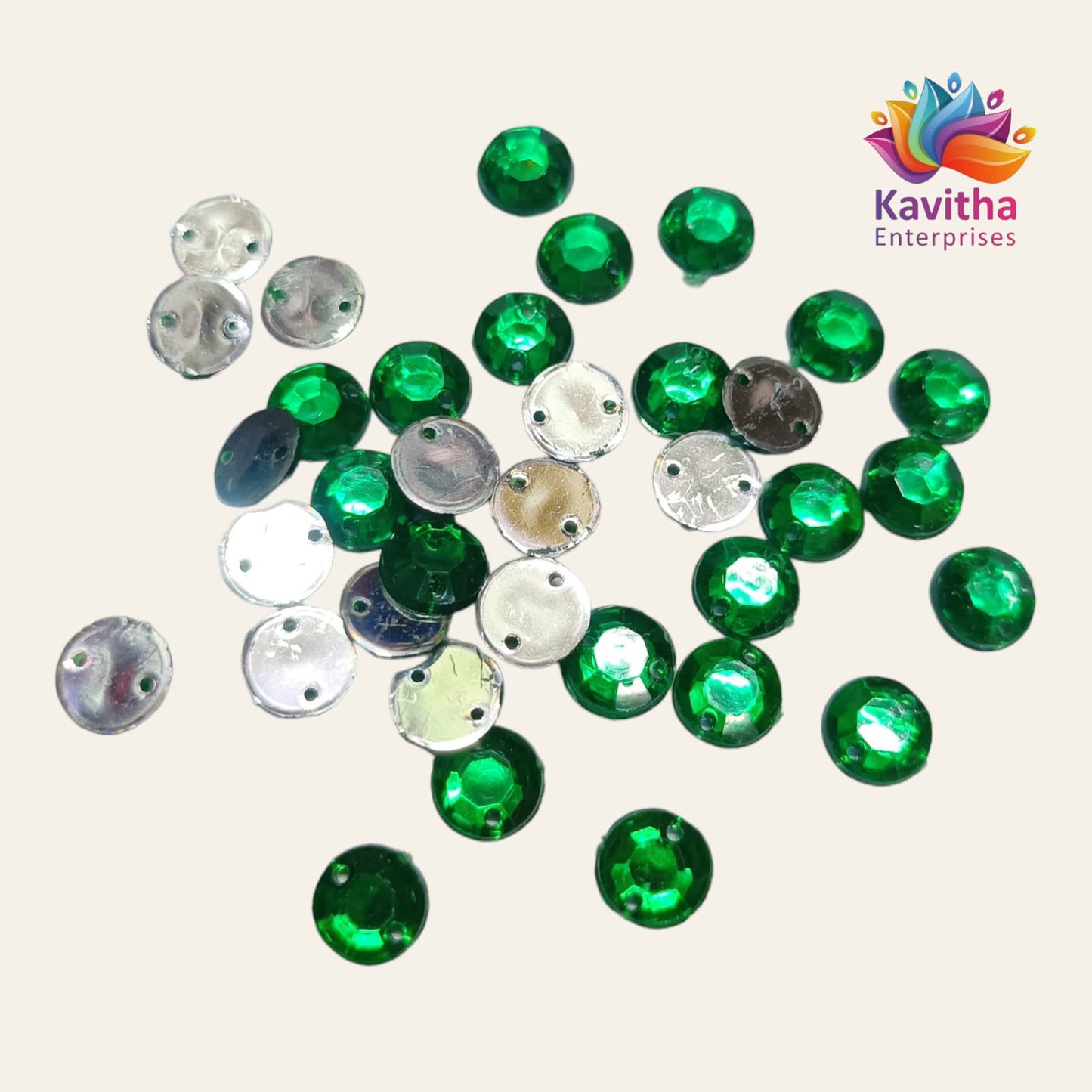 Round Kundan Stones  with Hole – 8mm, Multi-Color (Pink, Red, Green, Light Green, Ink Blue, Light Blue, Orange, Gold, Ramagreen, Purple, White) – 10g/50g
