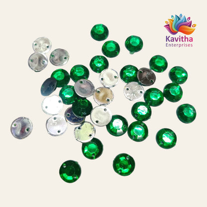 Round Kundan Stones  with Hole – 8mm, Multi-Color (Pink, Red, Green, Light Green, Ink Blue, Light Blue, Orange, Gold, Ramagreen, Purple, White) – 10g/50g