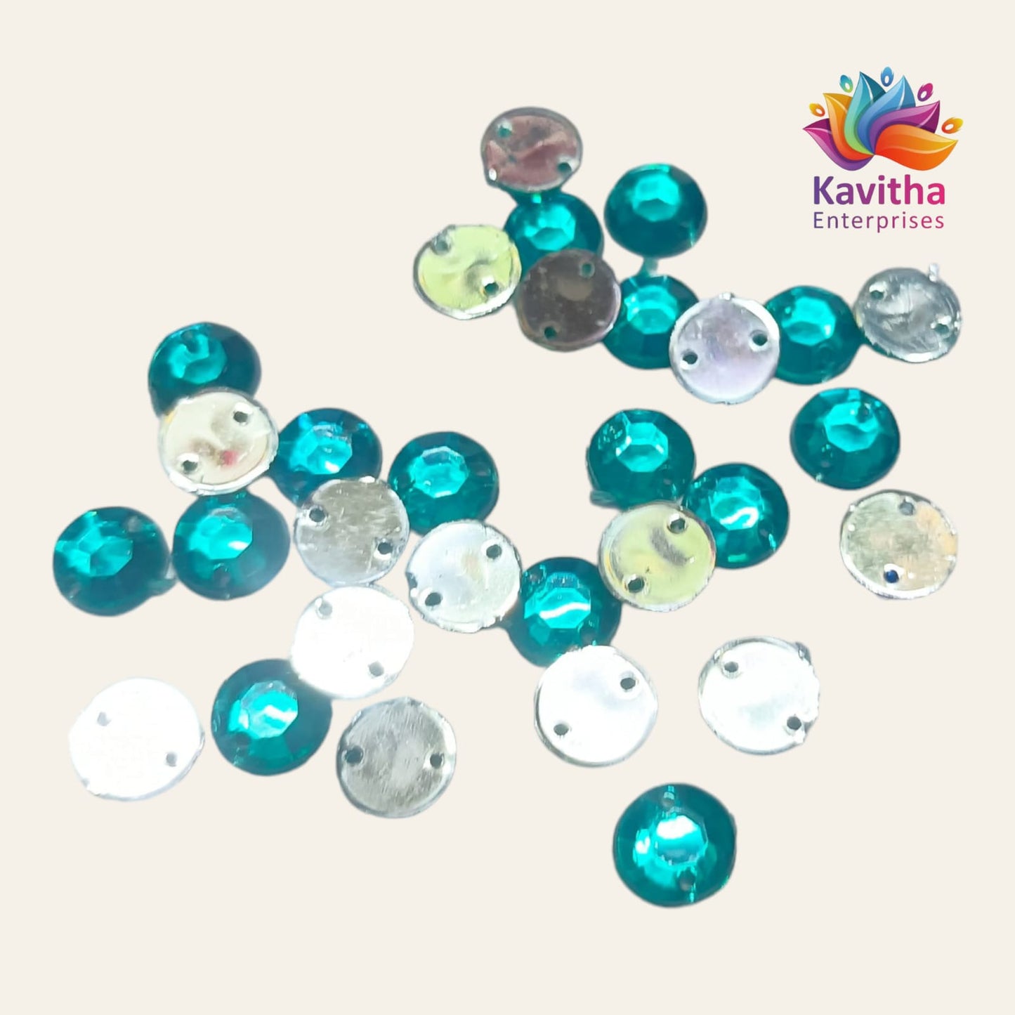 Round Kundan Stones  with Hole – 8mm, Multi-Color (Pink, Red, Green, Light Green, Ink Blue, Light Blue, Orange, Gold, Ramagreen, Purple, White) – 10g/50g