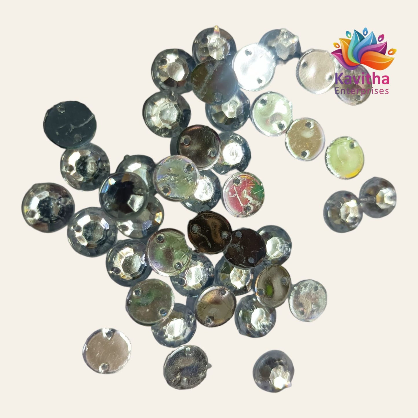 Round Kundan Stones  with Hole – 8mm, Multi-Color (Pink, Red, Green, Light Green, Ink Blue, Light Blue, Orange, Gold, Ramagreen, Purple, White) – 10g/50g