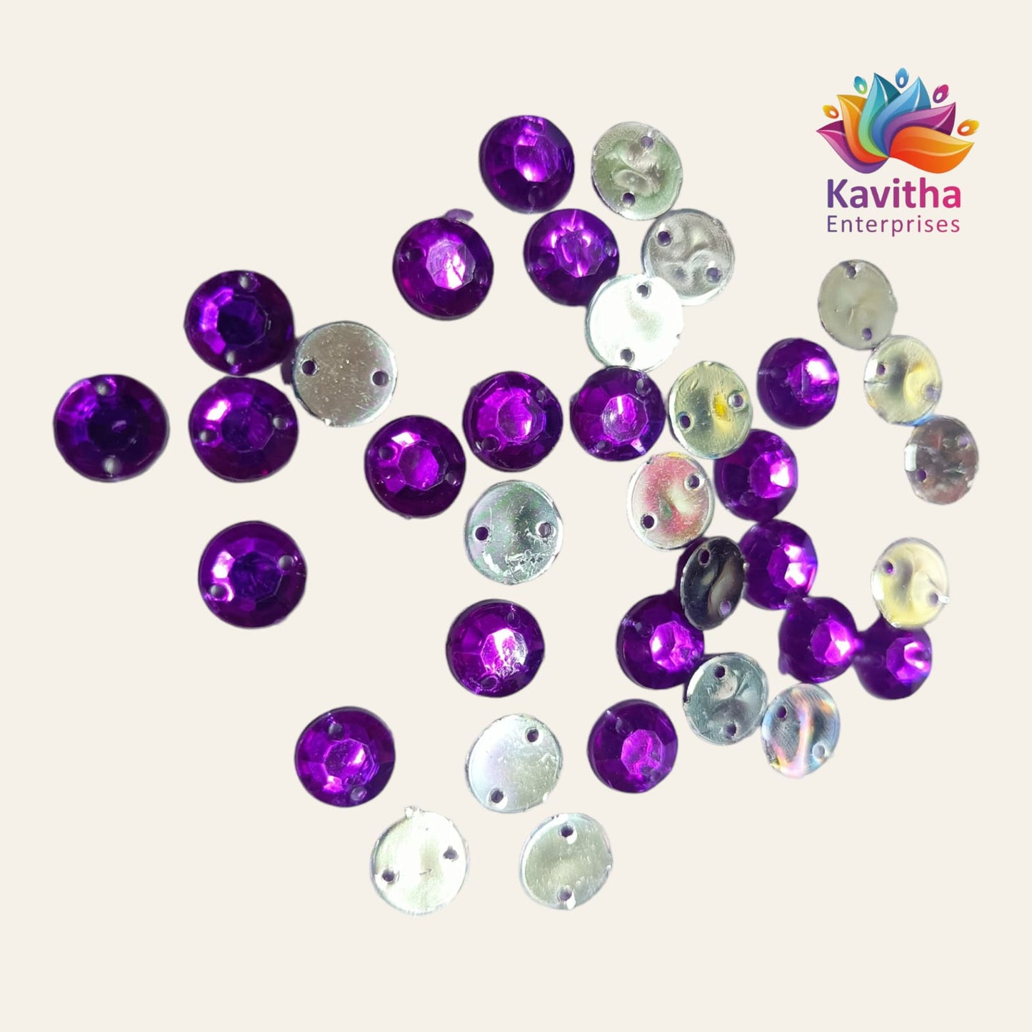 Round Kundan Stones  with Hole – 8mm, Multi-Color (Pink, Red, Green, Light Green, Ink Blue, Light Blue, Orange, Gold, Ramagreen, Purple, White) – 10g/50g