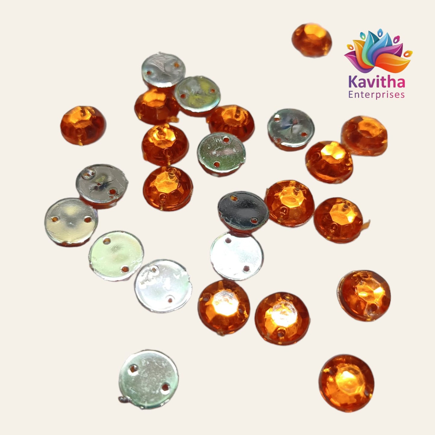 Round Kundan Stones  with Hole – 8mm, Multi-Color (Pink, Red, Green, Light Green, Ink Blue, Light Blue, Orange, Gold, Ramagreen, Purple, White) – 10g/50g