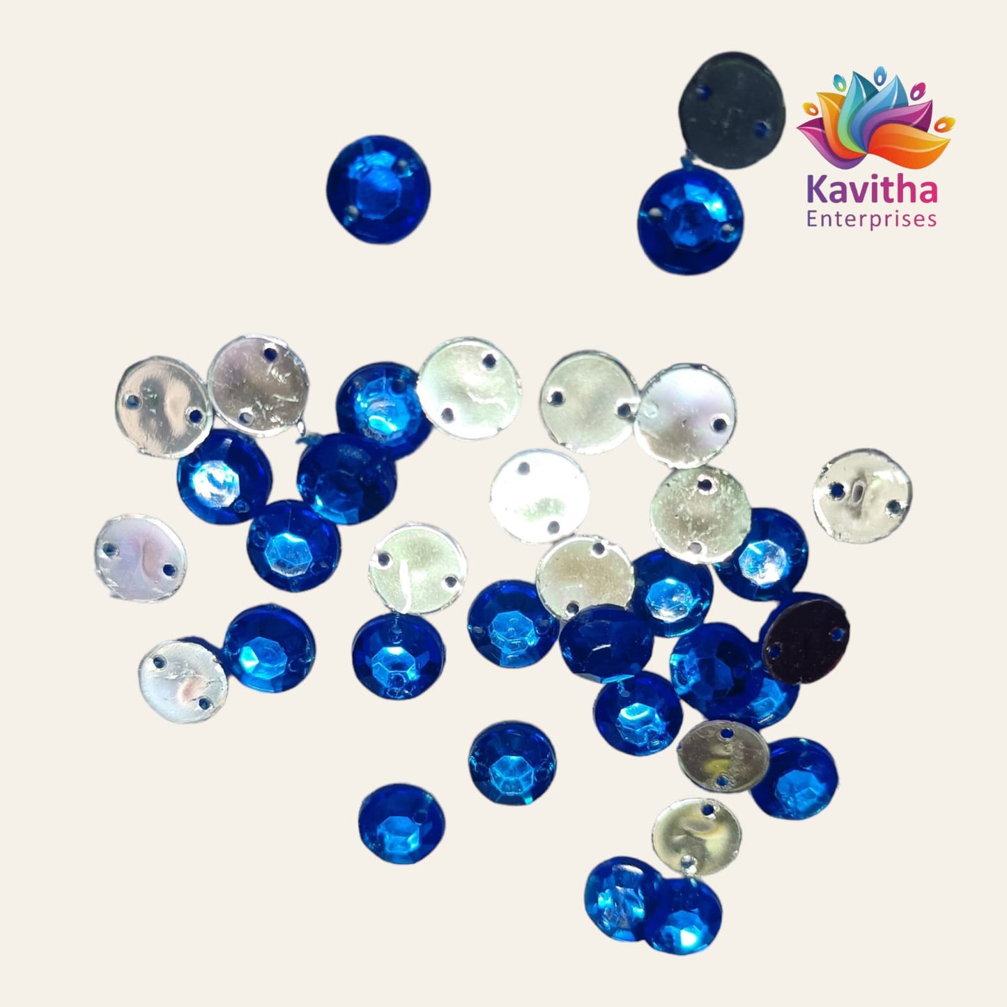 Round Kundan Stones  with Hole – 8mm, Multi-Color (Pink, Red, Green, Light Green, Ink Blue, Light Blue, Orange, Gold, Ramagreen, Purple, White) – 10g/50g