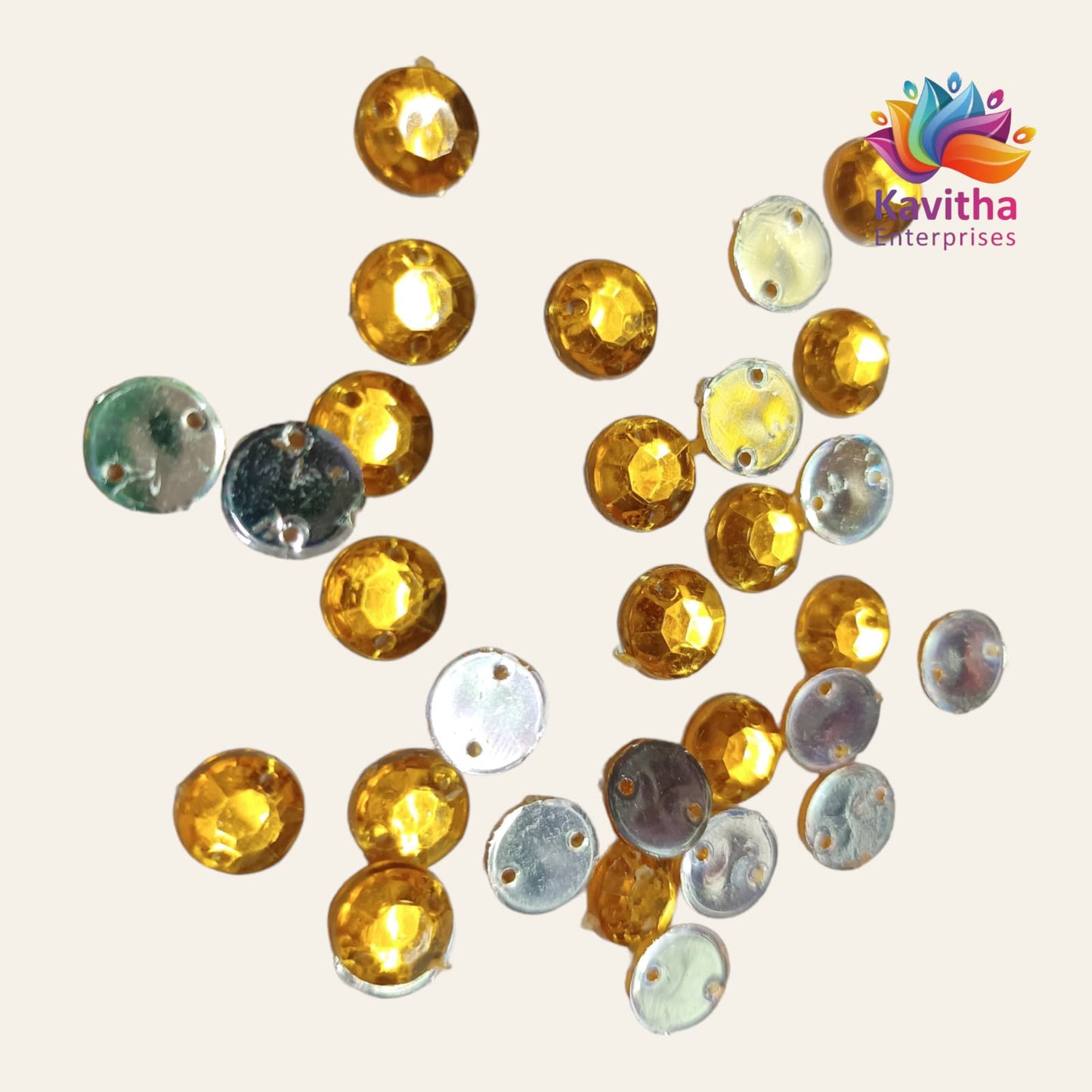 Round Kundan Stones  with Hole – 8mm, Multi-Color (Pink, Red, Green, Light Green, Ink Blue, Light Blue, Orange, Gold, Ramagreen, Purple, White) – 10g/50g
