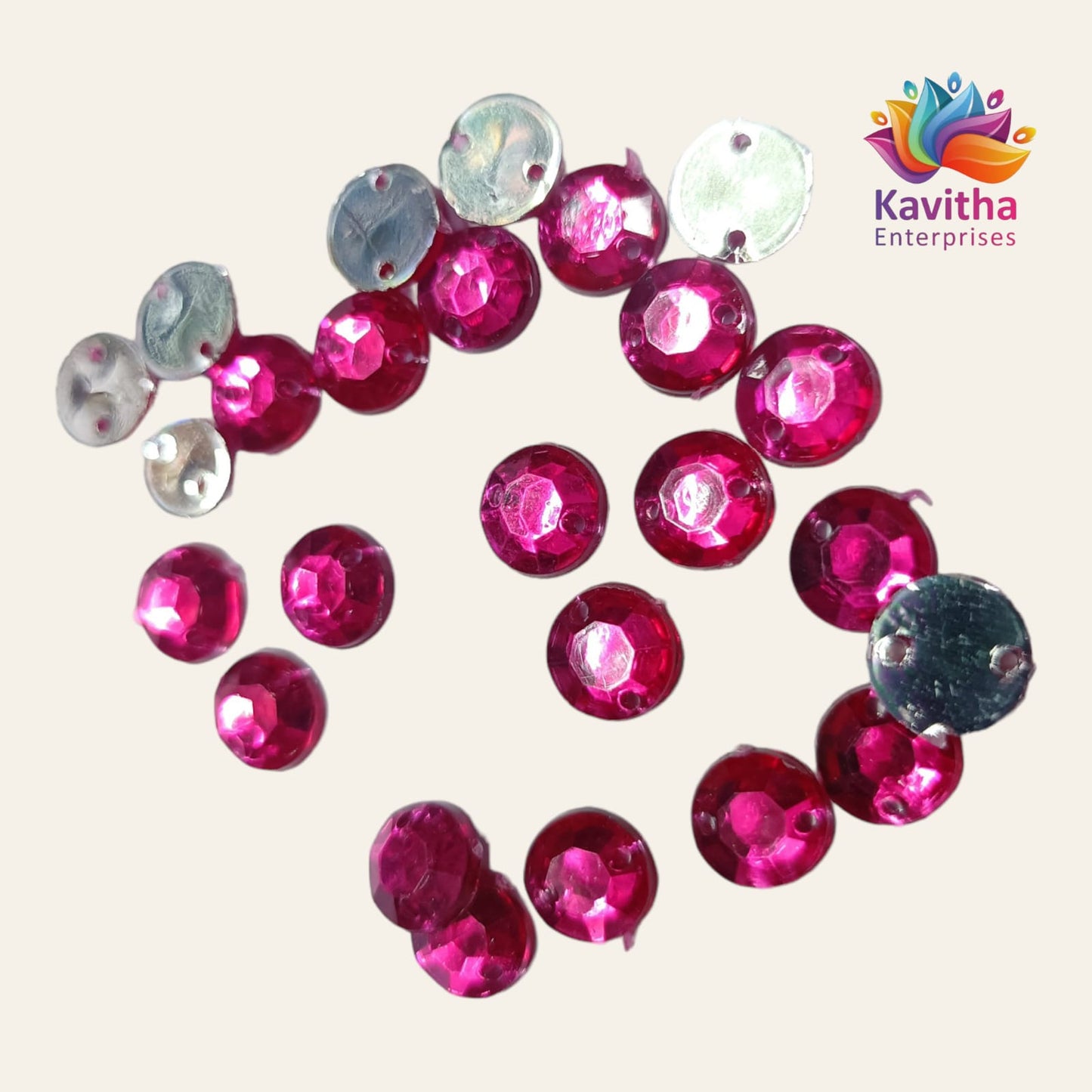 Round Kundan Stones  with Hole – 8mm, Multi-Color (Pink, Red, Green, Light Green, Ink Blue, Light Blue, Orange, Gold, Ramagreen, Purple, White) – 10g/50g