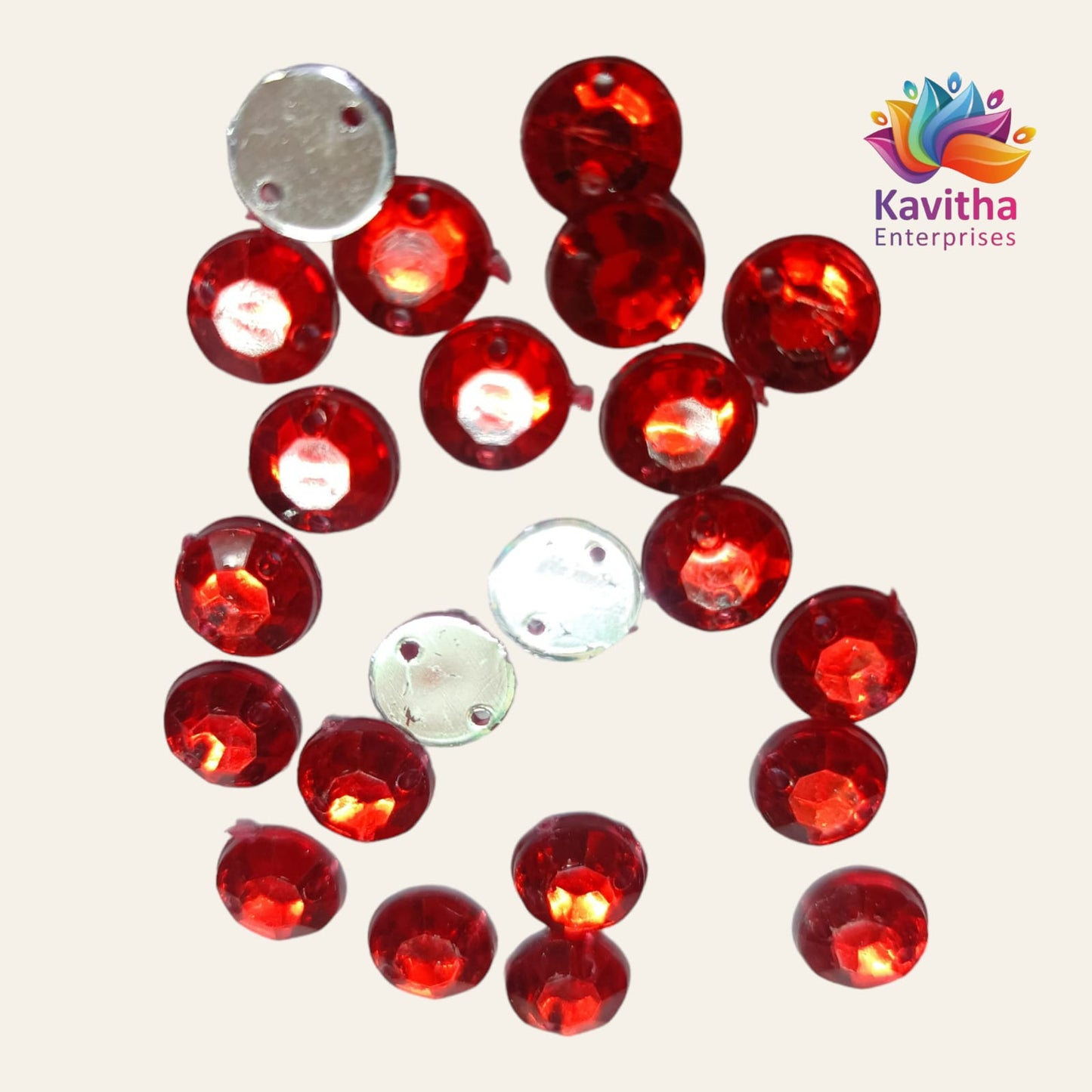 Round Kundan Stones  with Hole – 8mm, Multi-Color (Pink, Red, Green, Light Green, Ink Blue, Light Blue, Orange, Gold, Ramagreen, Purple, White) – 10g/50g