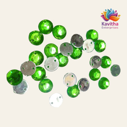 Round Kundan Stones  with Hole – 8mm, Multi-Color (Pink, Red, Green, Light Green, Ink Blue, Light Blue, Orange, Gold, Ramagreen, Purple, White) – 10g/50g