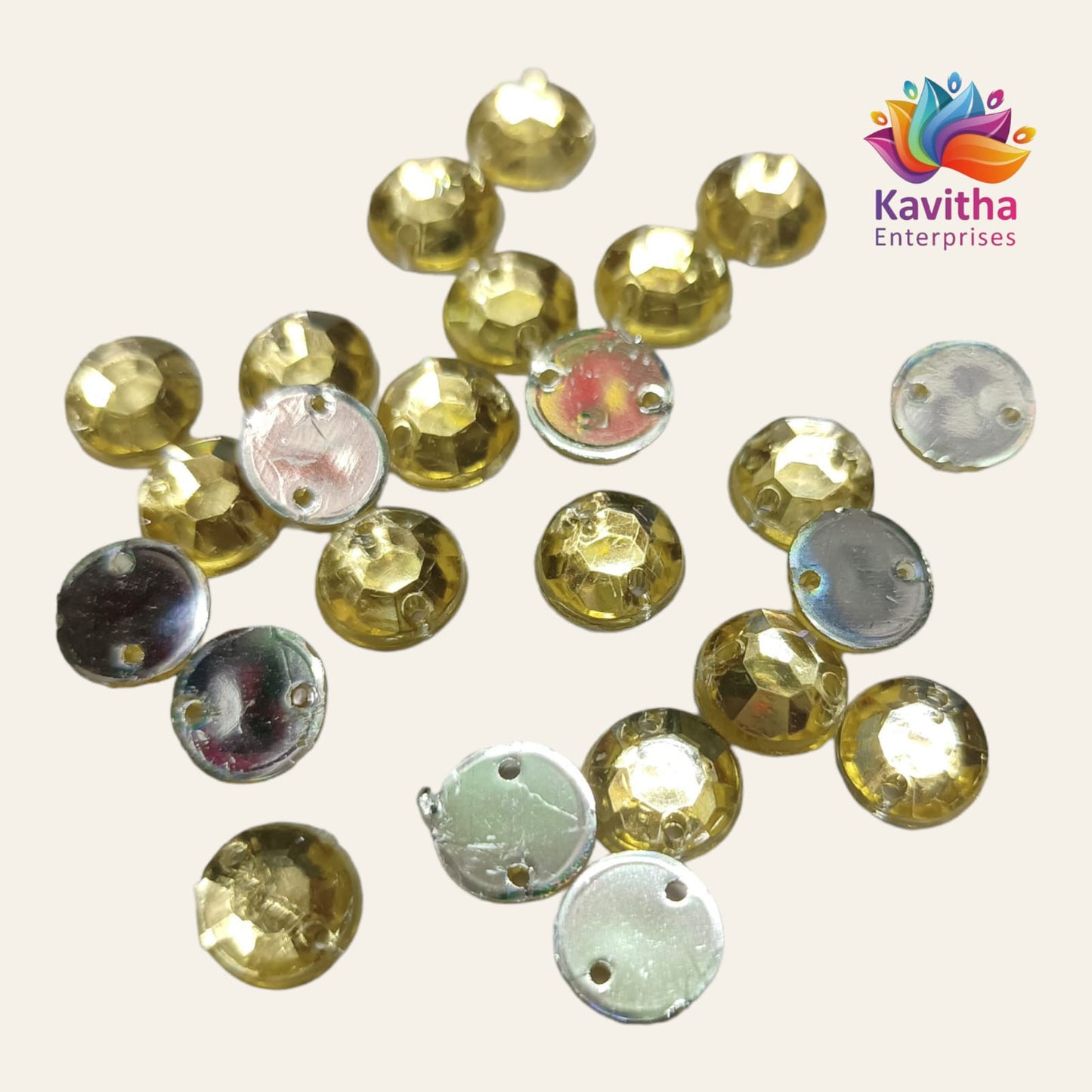 Round Kundan Stones  with Hole – 8mm, Multi-Color (Pink, Red, Green, Light Green, Ink Blue, Light Blue, Orange, Gold, Ramagreen, Purple, White) – 10g/50g