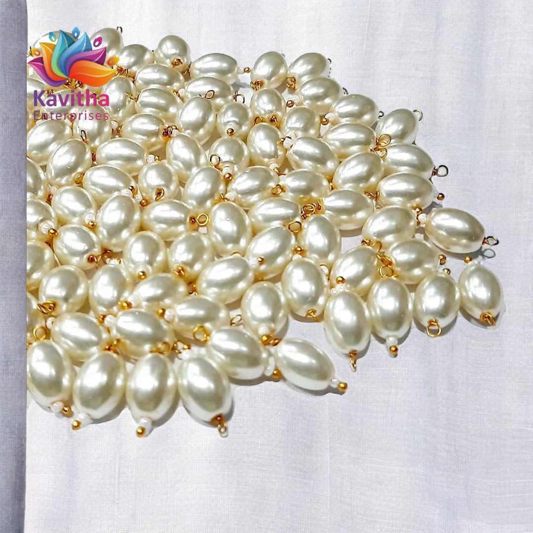 Oval Shape Glass Hanging Beads 10mm, for Blouse Design, Jewellery Making, Embroidery, and Dress Decoration - Pack of 100 Pcs (30+ Colors Available)
