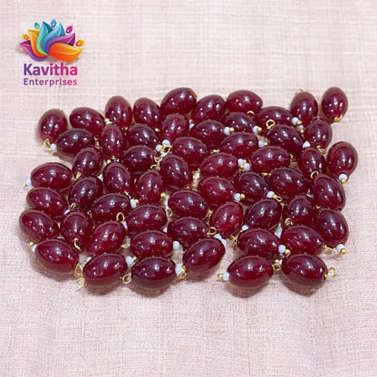 Oval Shape Glass Hanging Beads 10mm, for Blouse Design, Jewellery Making, Embroidery, and Dress Decoration - Pack of 100 Pcs (30+ Colors Available)