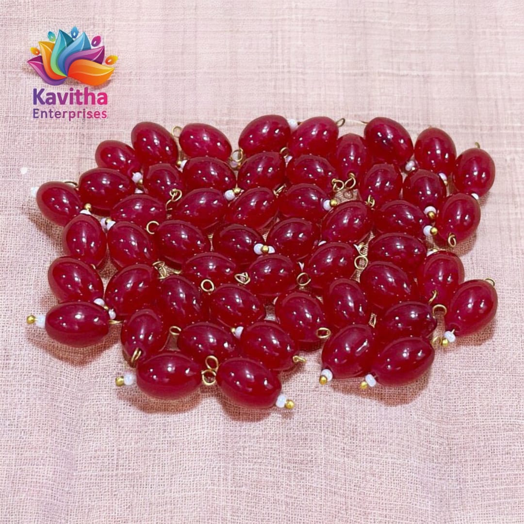 Oval Shape Glass Hanging Beads 10mm, for Blouse Design, Jewellery Making, Embroidery, and Dress Decoration - Pack of 100 Pcs (30+ Colors Available)