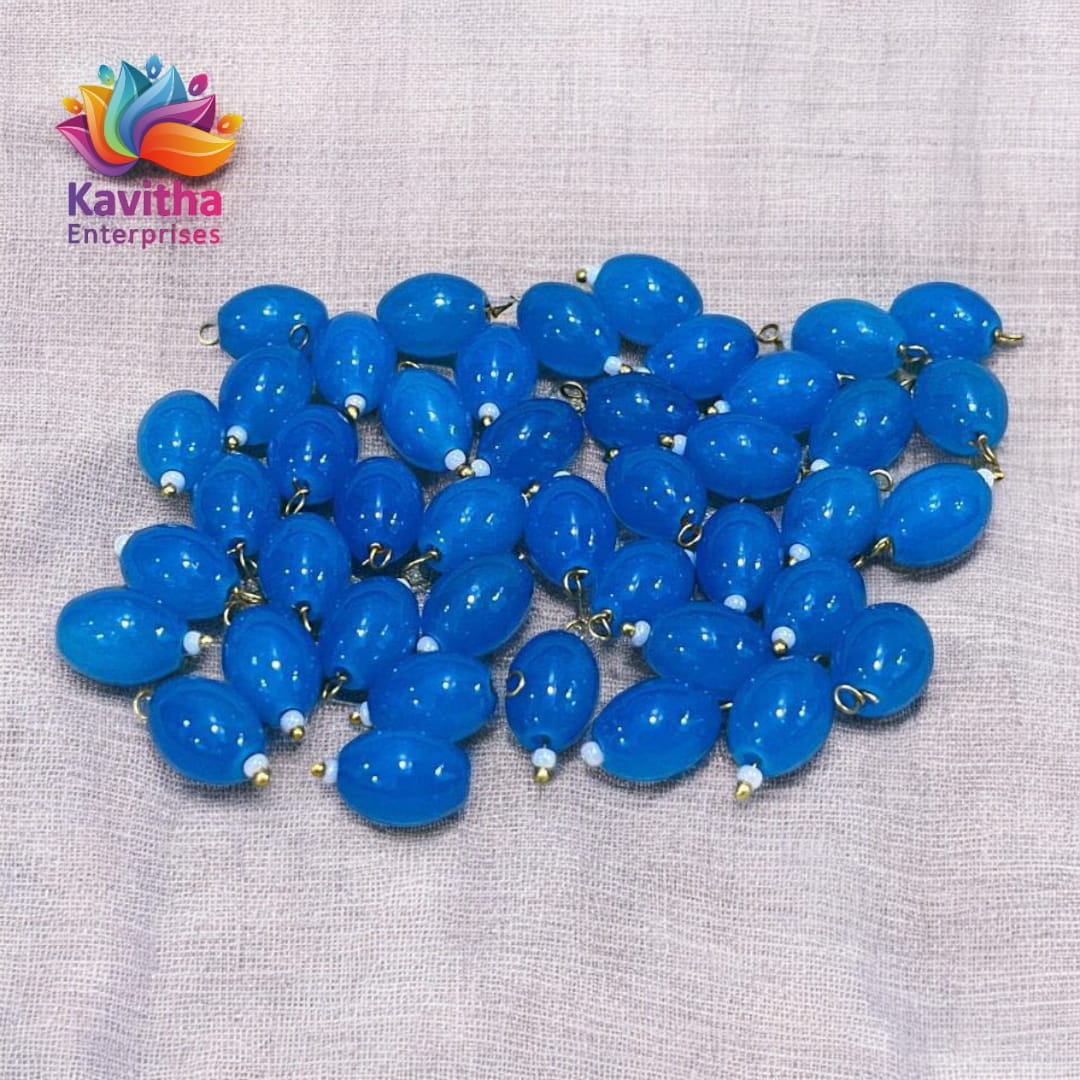 Oval Shape Glass Hanging Beads 10mm, for Blouse Design, Jewellery Making, Embroidery, and Dress Decoration - Pack of 100 Pcs (30+ Colors Available)