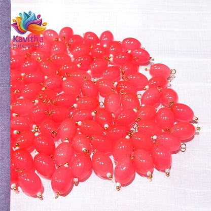 Oval Shape Glass Hanging Beads 10mm, for Blouse Design, Jewellery Making, Embroidery, and Dress Decoration - Pack of 100 Pcs (30+ Colors Available)