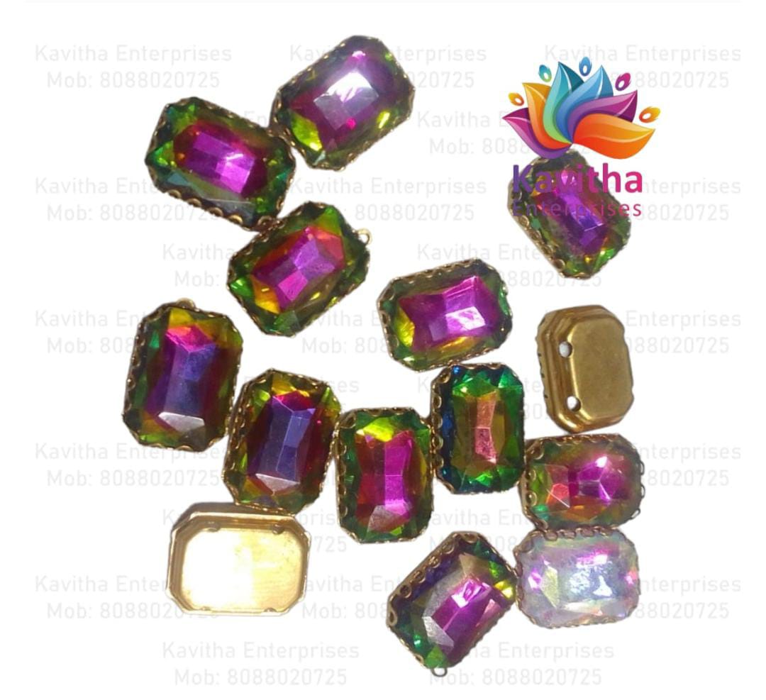 Jewellery Making Square Shape Crystal Stone/Kundan 8x10mm (1 Piece) Red , Green , Pink, Gold , Brown, Multi, etc ,