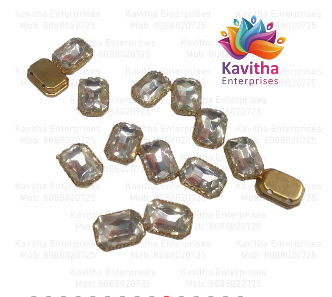 Jewellery Making Square Shape Crystal Stone/Kundan 8x10mm (1 Piece) Red , Green , Pink, Gold , Brown, Multi, etc ,