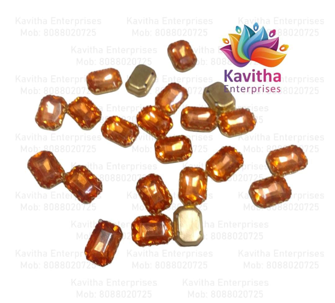 Jewellery Making Square Shape Crystal Stone/Kundan 8x10mm (1 Piece) Red , Green , Pink, Gold , Brown, Multi, etc ,