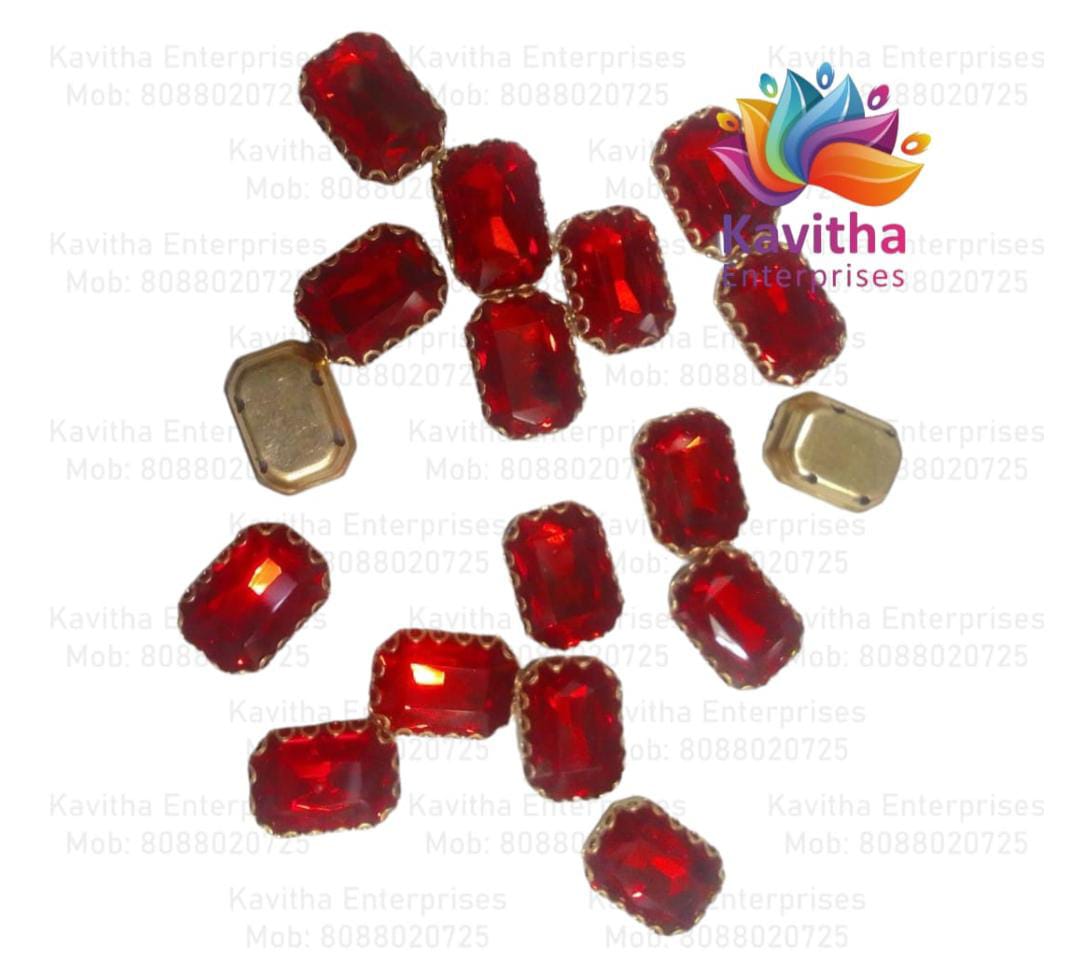 Jewellery Making Square Shape Crystal Stone/Kundan 8x10mm (1 Piece) Red , Green , Pink, Gold , Brown, Multi, etc ,