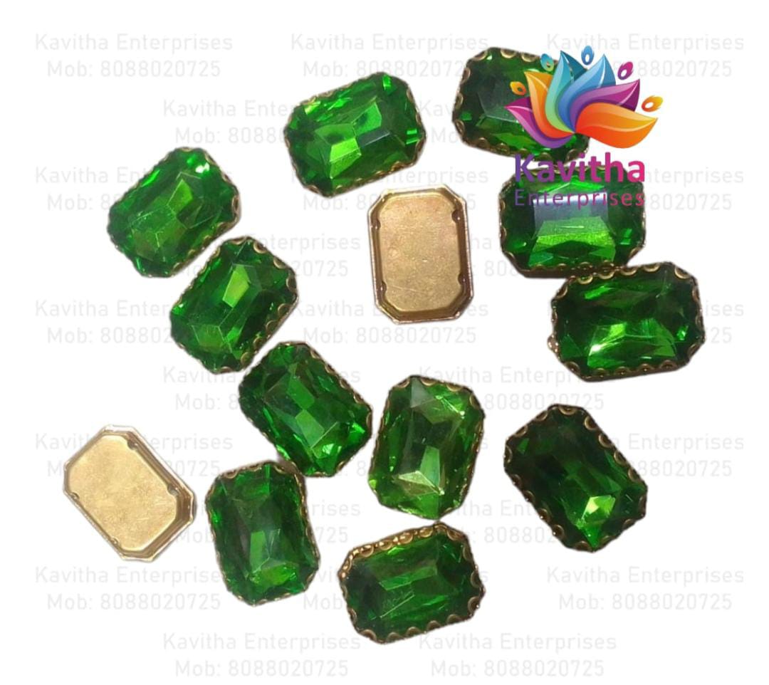 Jewellery Making Square Shape Crystal Stone/Kundan 8x10mm (1 Piece) Red , Green , Pink, Gold , Brown, Multi, etc ,