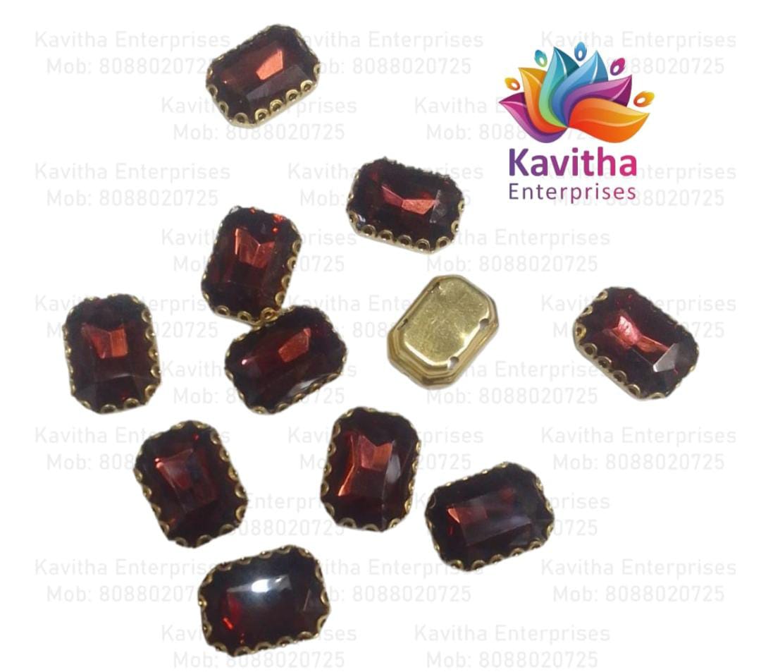 Jewellery Making Square Shape Crystal Stone/Kundan 8x10mm (1 Piece) Red , Green , Pink, Gold , Brown, Multi, etc ,