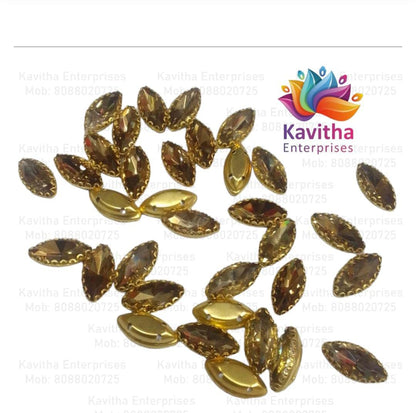 Eye Shape Crystal Stone/Kundan 8x13mm (6 Piece8x13mm Navette Shape Clip Stones for Aari Work, Jewellery Making & Silk Thread Bangles | Multicolor Gold Finish | Pack of 6 Pieces – Kavitha Enterprises