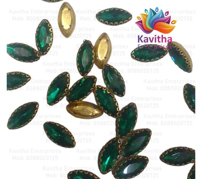 Eye Shape Crystal Stone/Kundan 8x13mm (6 Piece8x13mm Navette Shape Clip Stones for Aari Work, Jewellery Making & Silk Thread Bangles | Multicolor Gold Finish | Pack of 6 Pieces – Kavitha Enterprises