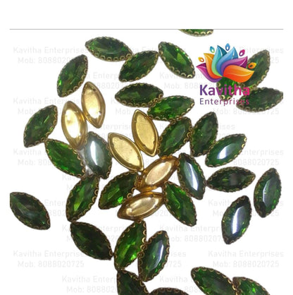 Eye Shape Crystal Stone/Kundan 8x13mm (6 Piece8x13mm Navette Shape Clip Stones for Aari Work, Jewellery Making & Silk Thread Bangles | Multicolor Gold Finish | Pack of 6 Pieces – Kavitha Enterprises