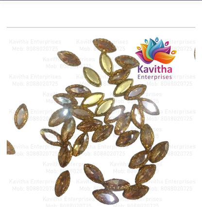 Eye Shape Crystal Stone/Kundan 8x13mm (6 Piece8x13mm Navette Shape Clip Stones for Aari Work, Jewellery Making & Silk Thread Bangles | Multicolor Gold Finish | Pack of 6 Pieces – Kavitha Enterprises