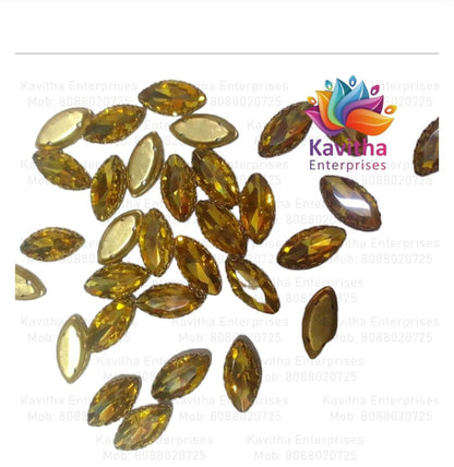 Eye Shape Crystal Stone/Kundan 8x13mm (6 Piece8x13mm Navette Shape Clip Stones for Aari Work, Jewellery Making & Silk Thread Bangles | Multicolor Gold Finish | Pack of 6 Pieces – Kavitha Enterprises