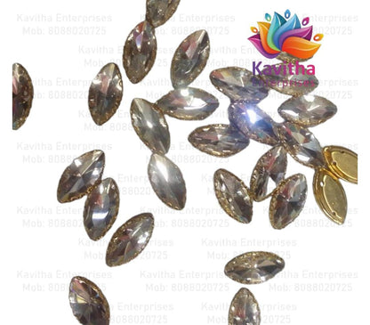 Eye Shape Crystal Stone/Kundan 8x13mm (6 Piece8x13mm Navette Shape Clip Stones for Aari Work, Jewellery Making & Silk Thread Bangles | Multicolor Gold Finish | Pack of 6 Pieces – Kavitha Enterprises