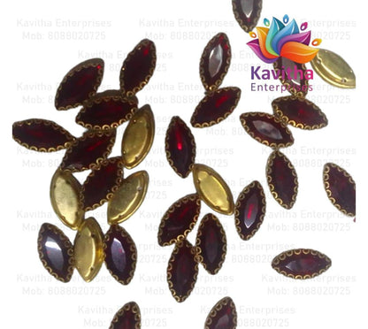 Eye Shape Crystal Stone/Kundan 8x13mm (6 Piece8x13mm Navette Shape Clip Stones for Aari Work, Jewellery Making & Silk Thread Bangles | Multicolor Gold Finish | Pack of 6 Pieces – Kavitha Enterprises