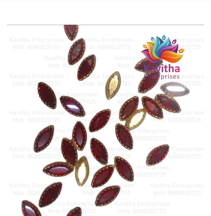 Eye Shape Crystal Stone/Kundan 8x13mm (6 Piece8x13mm Navette Shape Clip Stones for Aari Work, Jewellery Making & Silk Thread Bangles | Multicolor Gold Finish | Pack of 6 Pieces – Kavitha Enterprises